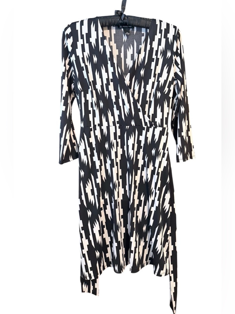 INC International Concepts Black & White Geometric Faux-Wrap Dress